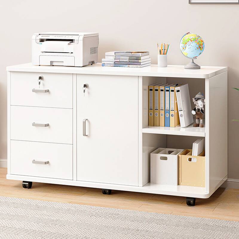 Horizontal Sleek Free Standing Filing Cabinet with Swivel Feature, Repository Storage, and Door