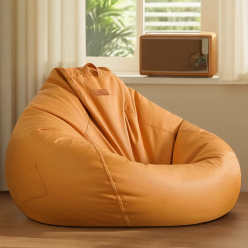 Transportable Bean Seat with Repository & Removable Cover, Bean Bag Chair, Expanded Polypropylene Beans, Artificial Leather, Gray/Yellow/Rose