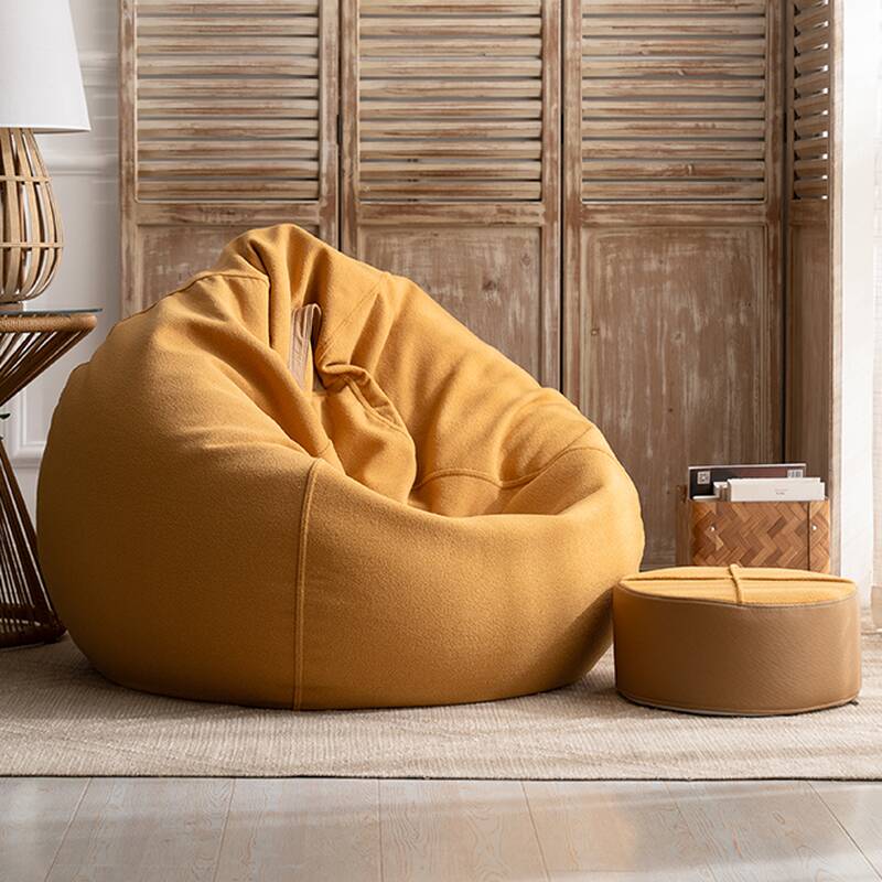 Solid Colour Flannel Bean Seat with Gray/Lemon/Citrus Upholstery, Bean Bag Chair, Expanded Polypropylene Beans, Zipper Closure, Removable Cover