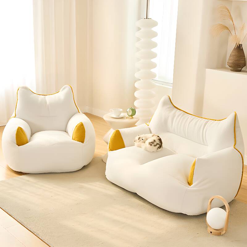 Cartoon Mohair Seats 2 Bean Bag Lounger, Fill Included Removable Cover Bean Bag Chair, Gray/Lemon Colour/Carnation