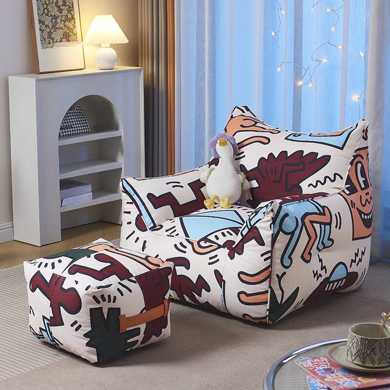 Solid Colour Bean Bag Lounger, Bean Bag Chair, Seats 1, Pre-Filled Expanded Polystyrene Beans, Tangerine Colour/Gray/Lime Green