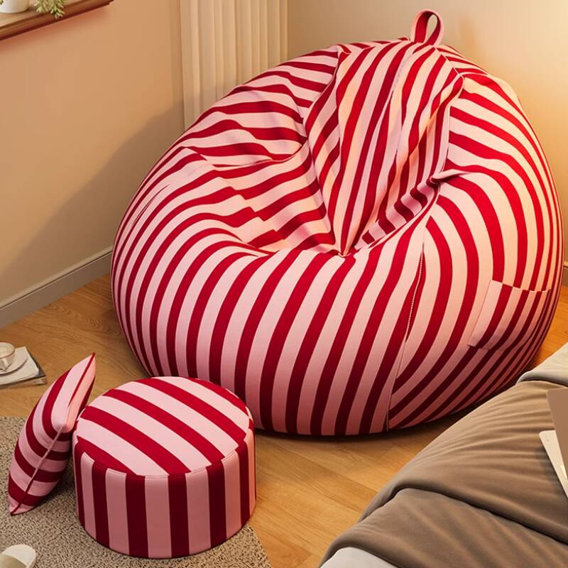 Striped Flannel Bean Bag Set with Ottoman in Ink/Blue