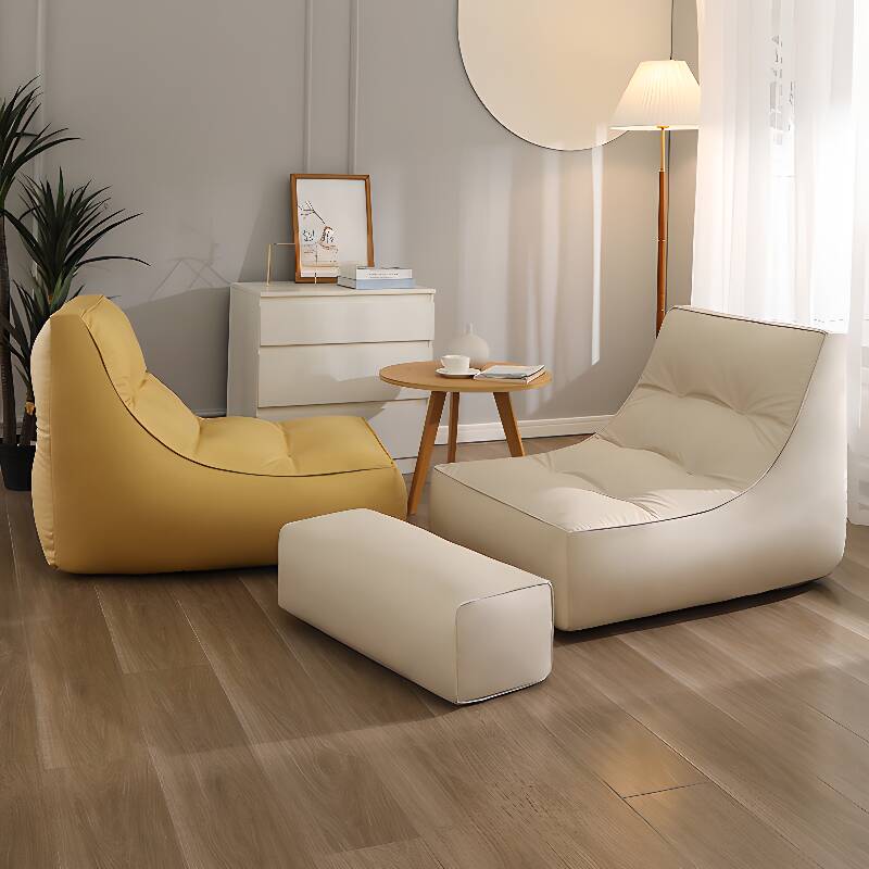 Solid Colour Bean Bag Lounger with Removable Cover, Seats 1, Bean Bag Chair, Pre-Filled Expanded Polypropylene Beans, Blue/Gray/Butter Colour