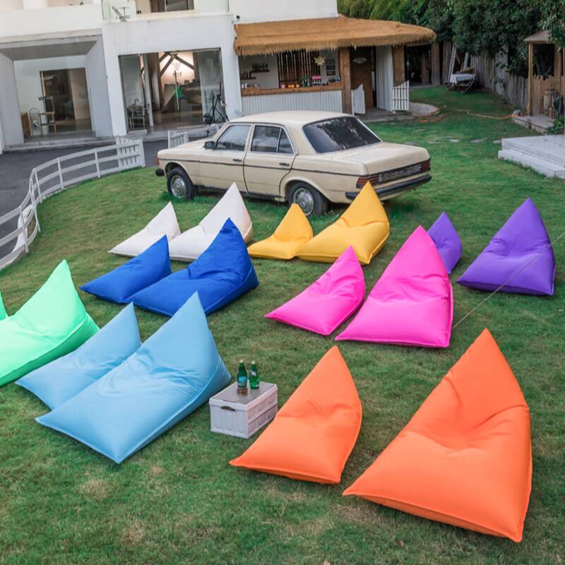 Solid Colour Canvas Bean Bag Lounger in Ink/Cocoa/Beige, Seats 1, with Removable Cover