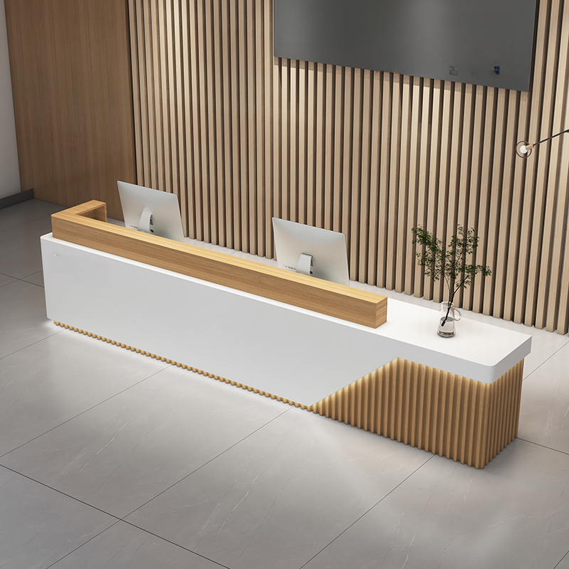 Rectangular Reception Desk with Closet, Keyboard Tray, Cable Management & Manufactured Wood Top