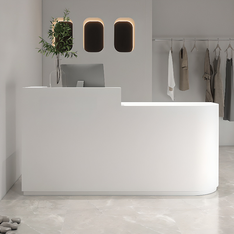 Rectangle Reception Desk with Closet, Hutch, Keyboard Tray, and Cable Management in Manufactured Wood Top