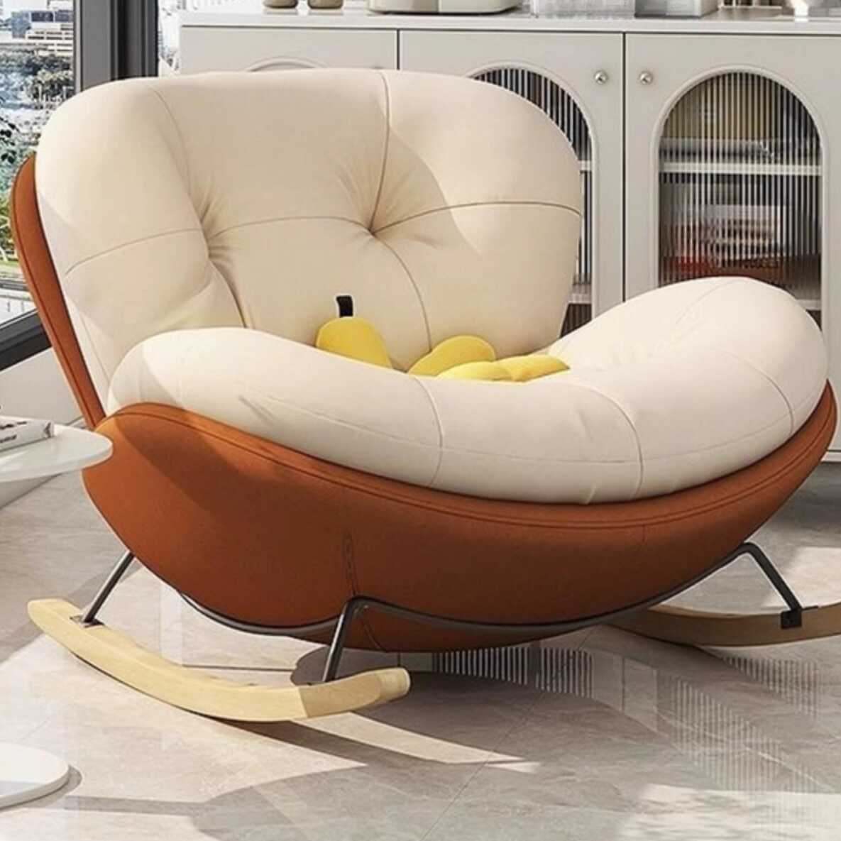 Contemporary Upholstered Rocking Armchair with Padded Flared Arm