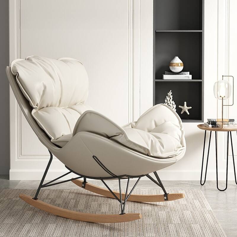 Grey/Chalk/Amber Contemporary Alloy 2 Piece Set Rocking Armchair with Padded Upholstery and Ottoman
