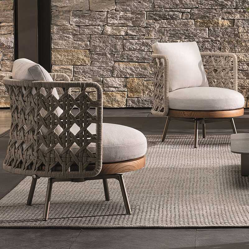 Modish Teak Single-Seater Sofa with UV Resistant Cushion, 1 Piece