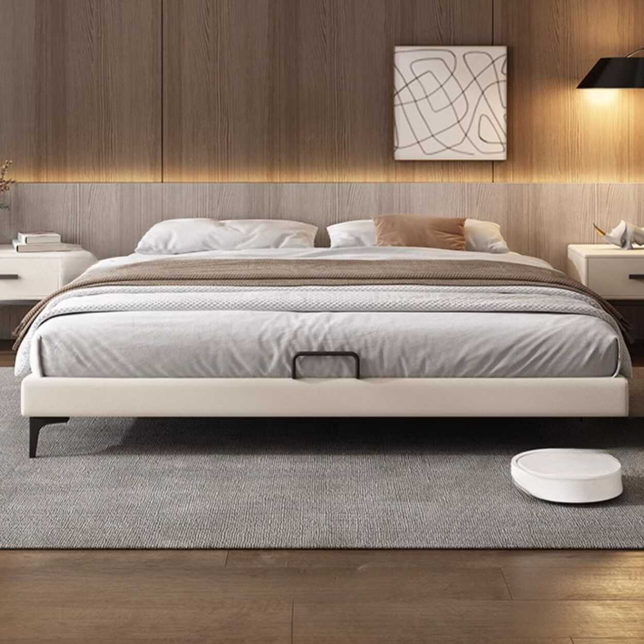 White Modish Pallet Bed Frame with Leg and Lumber Slat