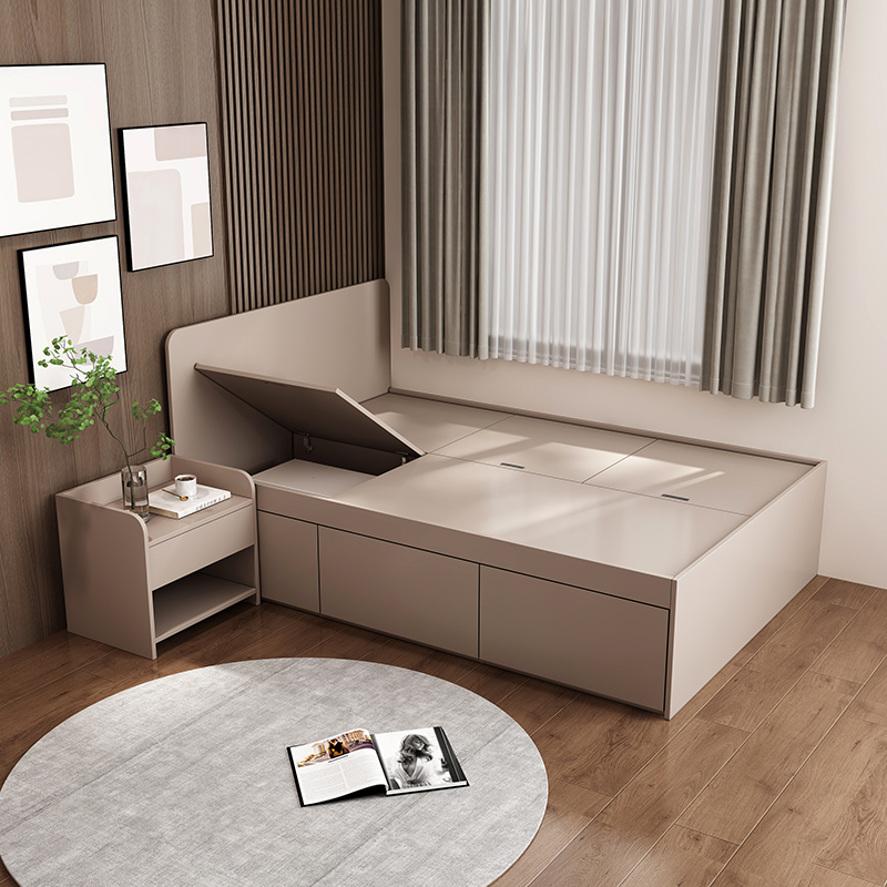 Light Gray Storage Bed with 2 Drawers, Upholstered Frame, Drawer Storage, Panel Headboard, Sponge Fill, and Pillow Tilt