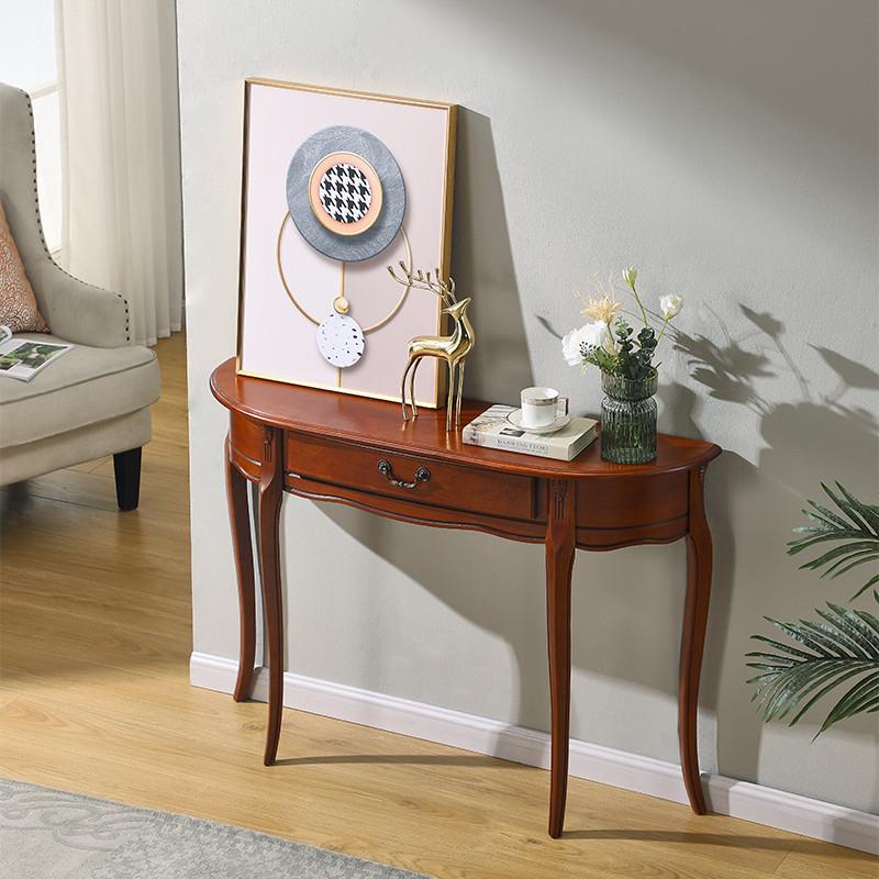 Old School Real Wood Half Moon Foyer Table with 1 Drawer and 4 Legs