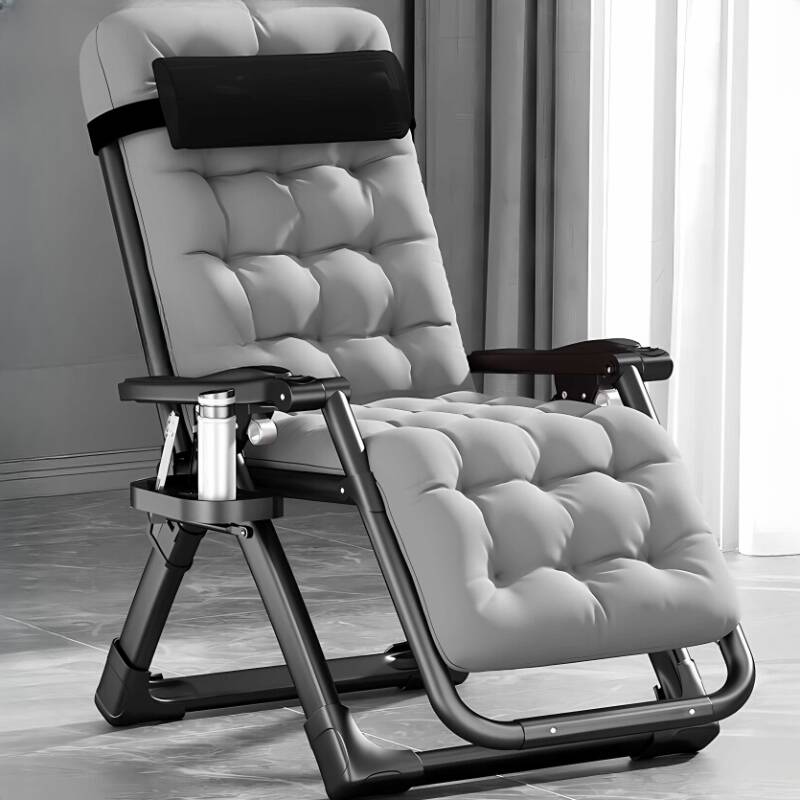 Recline Chairs in Ink/Grey with Metal Frame, Non-Rocking Base, Removable Cushion, Locking Back Angle, Stitch-tufted, and Cup Holder