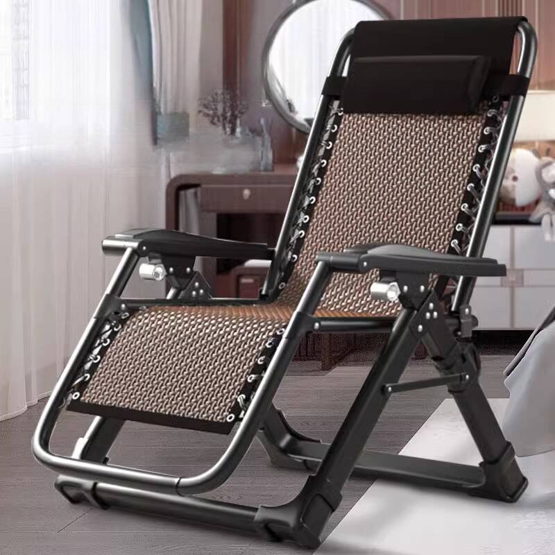 Geometric Grey/Brown Recline Chairs with Metal Frame, Non-Rocking Base, Pillow, Locking Back Angle, and Cup Holder Storage