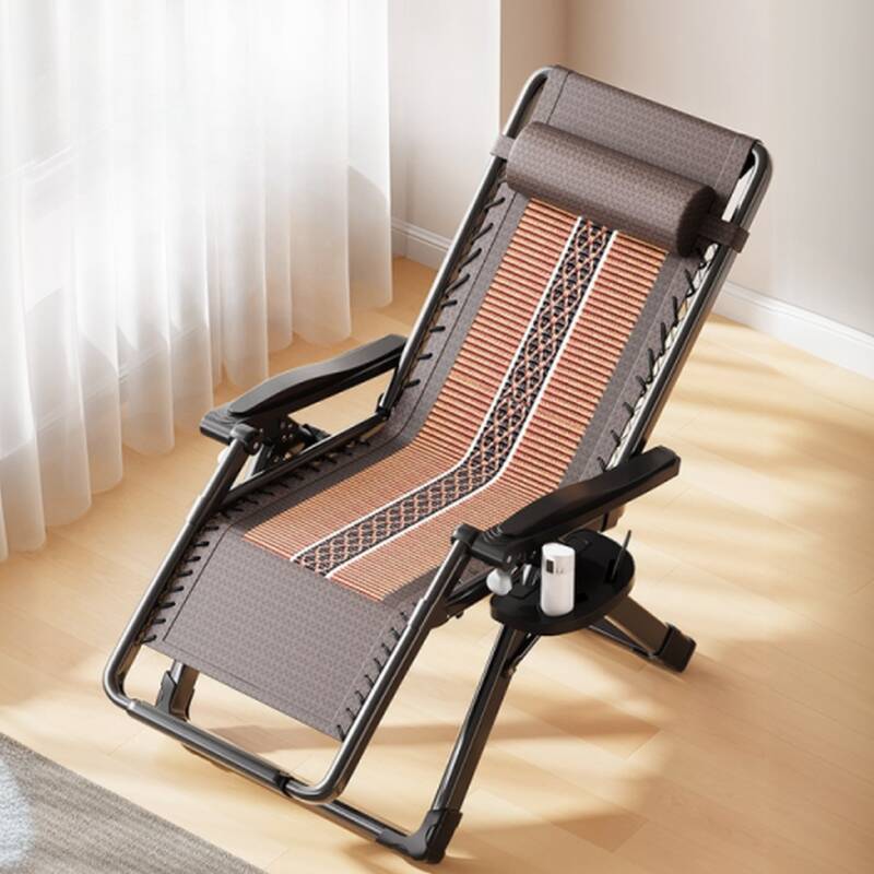 Contemporary Brown Metal Recliner Armchair with Solid Colour, Non-Rocking Base, Pillow, and Locking Back Angle