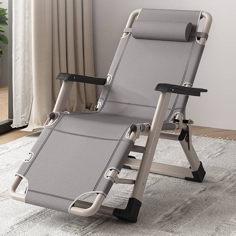 Metal Non Rocking Solid Colour Locking Back Angle Reclining Deck Chair with Removable Cushion, Pillow & Independent Foot Movement