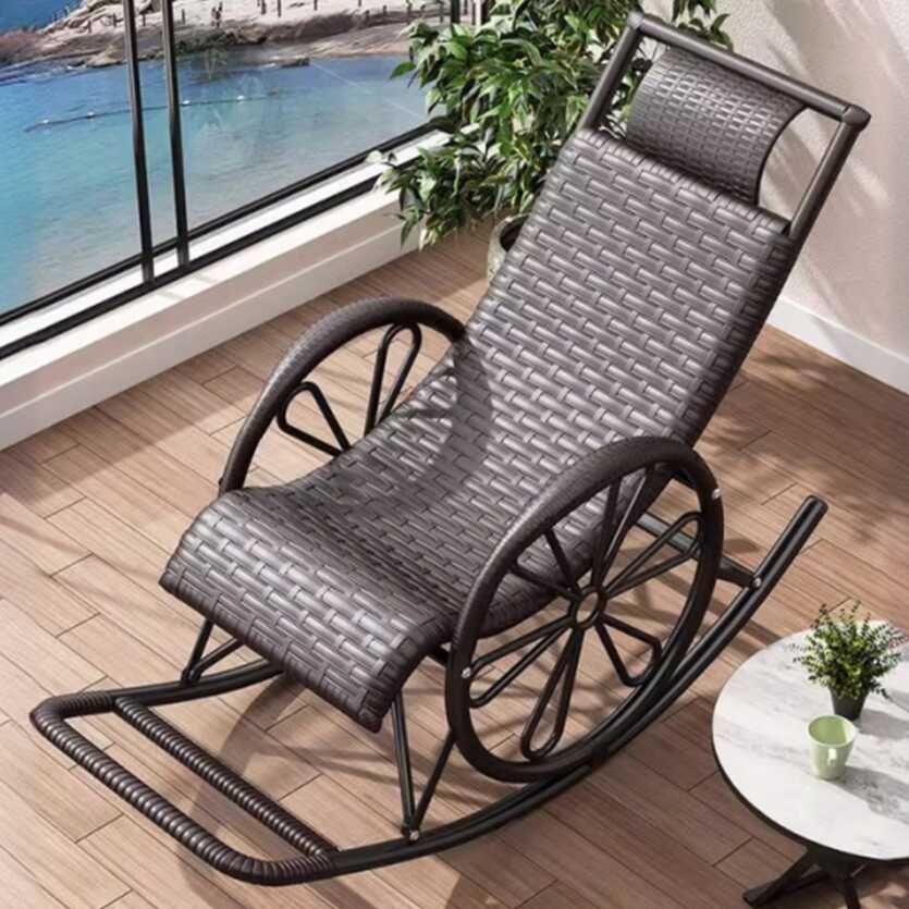 Synthetic Rocking Reading Chair with Round Arm, Rear Back, and Stationary Base