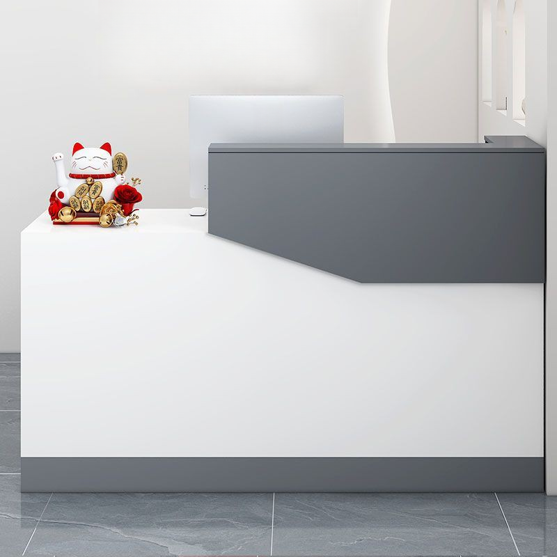 Rectangular Reception Desk with Locker, Hutch, and Keyboard Tray on Manufactured Wood Top
