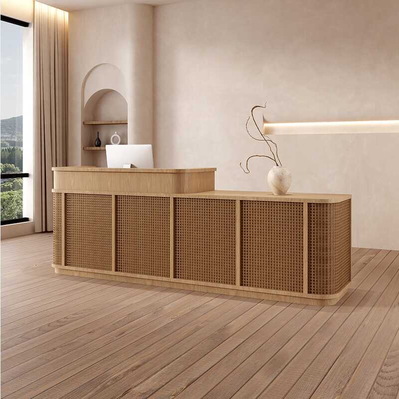 Rectangular Reception Desk with Locker, Hutch, Keyboard Tray, Brown/Unfinished Colour Top, Filing Cabinet, Manufactured Wood Top