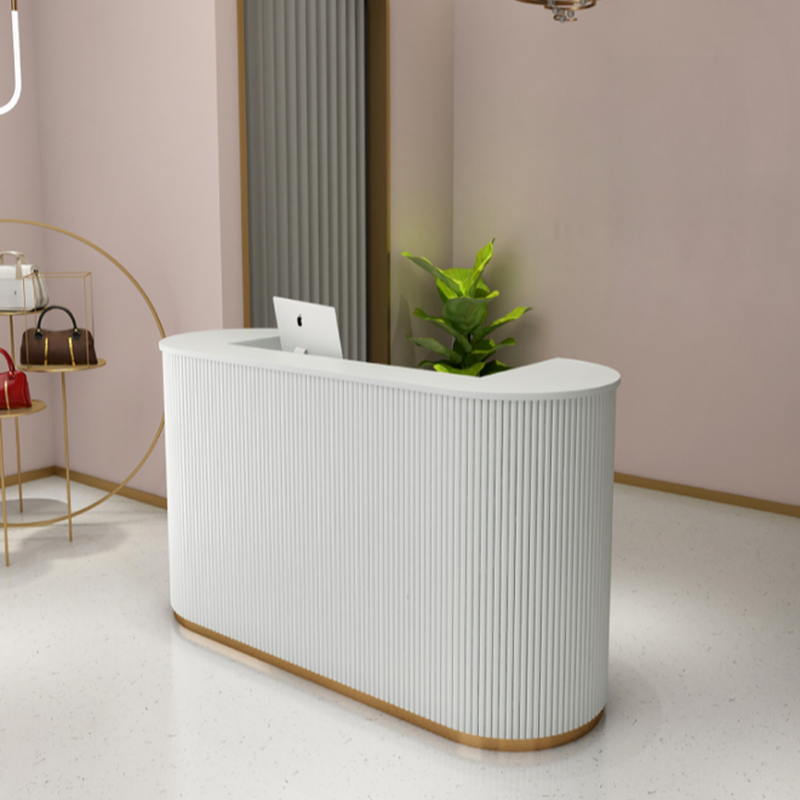 Oblong Reception Desk with Locker, Hutch, Keyboard Tray, Cable Management in Manufactured Wood Top