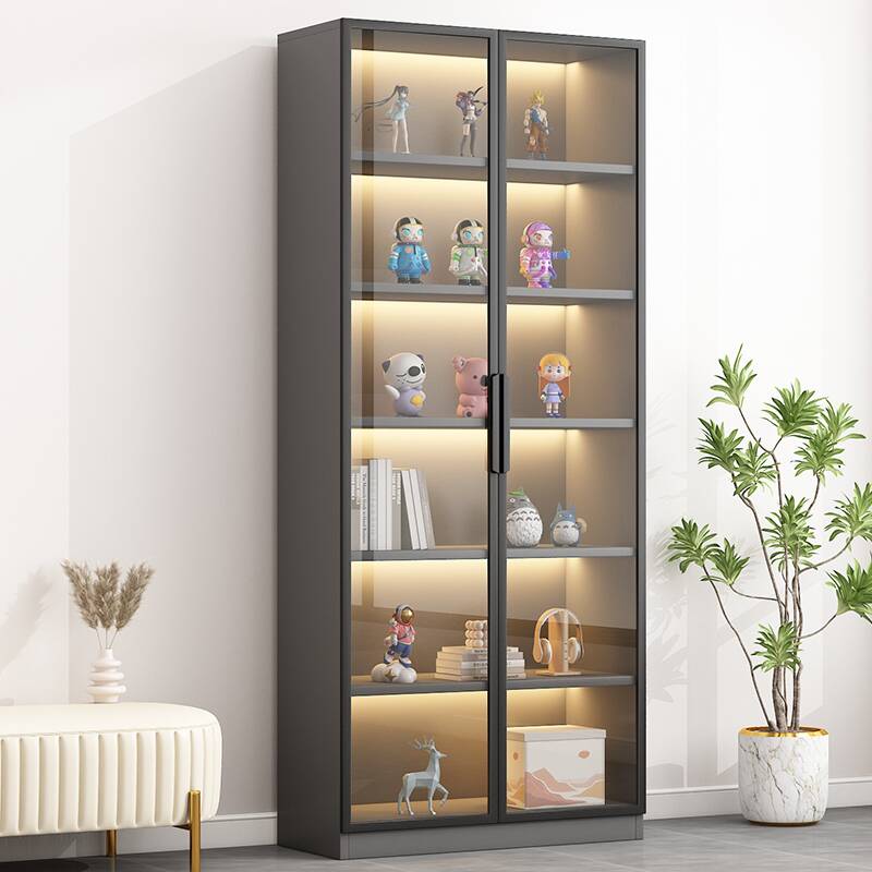 Art Deco Engineered Wood Standard Accent Cabinet with 1 Cabinet, 5 Shelves, and Glass Doors