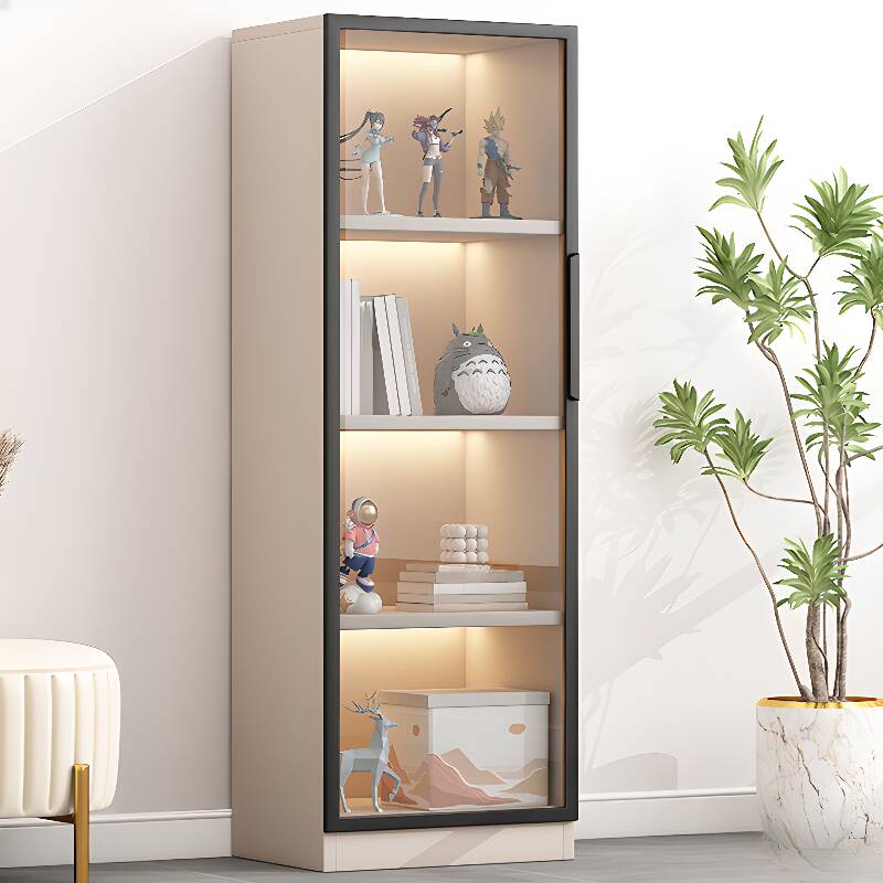 Engineered Wood Standard Curio Cabinet with Receptacle, 1 Cabinet, and Multiple Shelves with Glass Doors