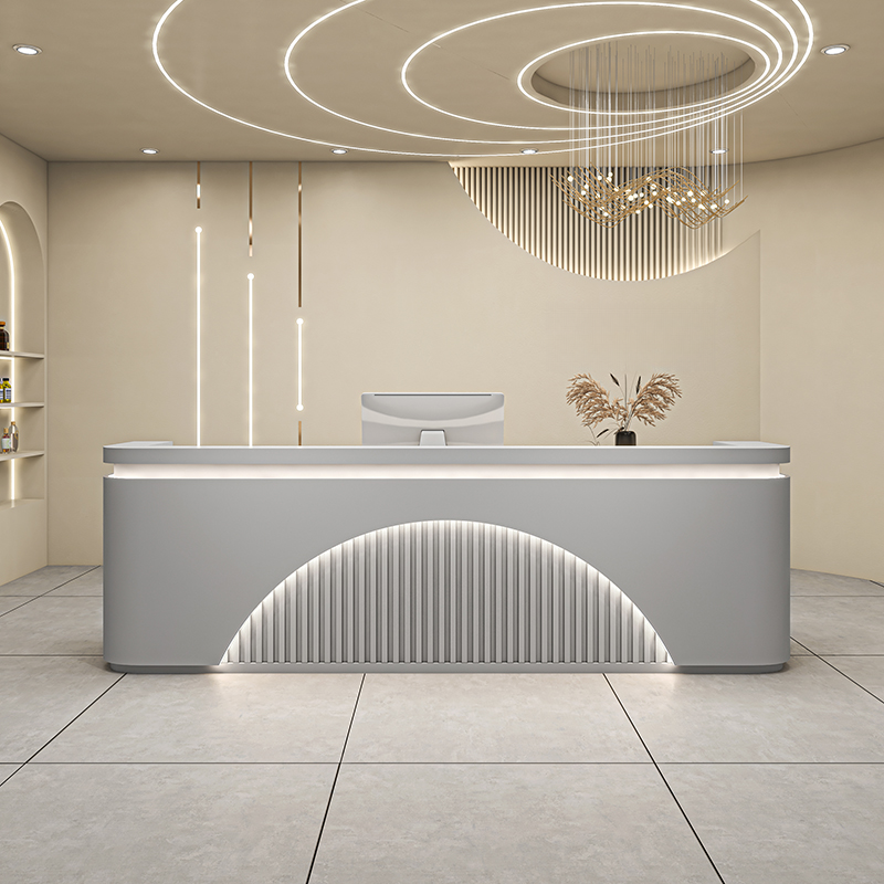 Rectangle Manufactured Wood Top Reception Desk with Cabinet, Keyboard Tray, Cable Management & Filing Cabinet