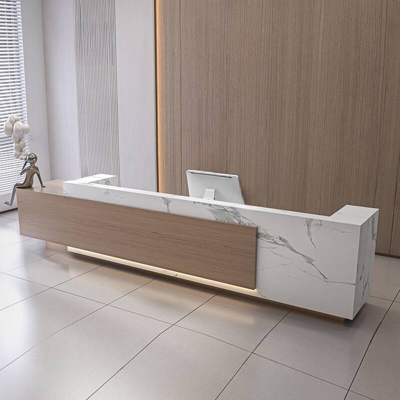 Rectangle Reception Desk with Hutch, Keyboard Tray, Cable Management, Filing Cabinet, and Manufactured Wood Top
