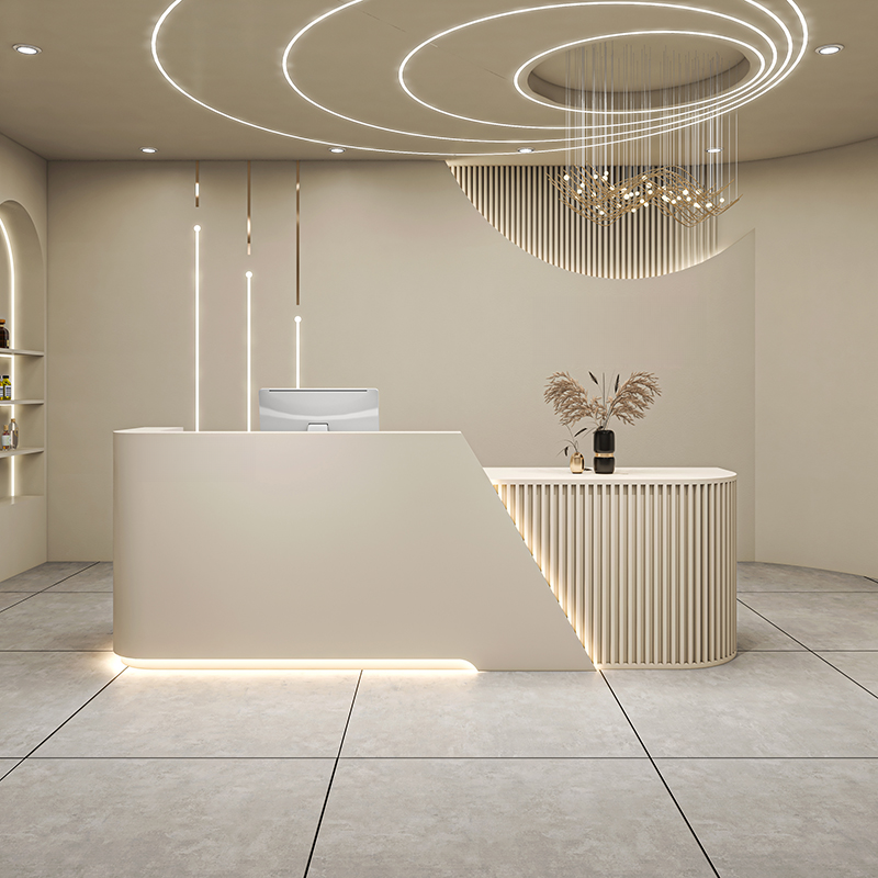 Rectangular Reception Desk with Hutch, Keyboard Tray, Cable Management, Filing Cabinet, and Manufactured Wood Top