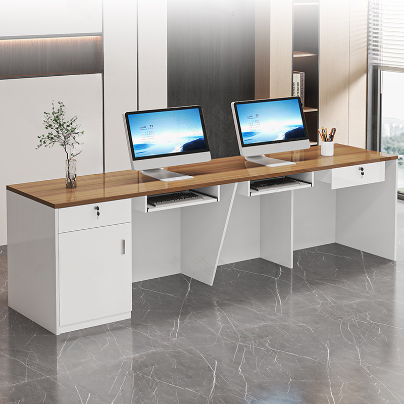 Rectangular Reception Desk with Cupboard, Keyboard Tray, Cable Management, Filing Cabinet, and Manufactured Wood Top