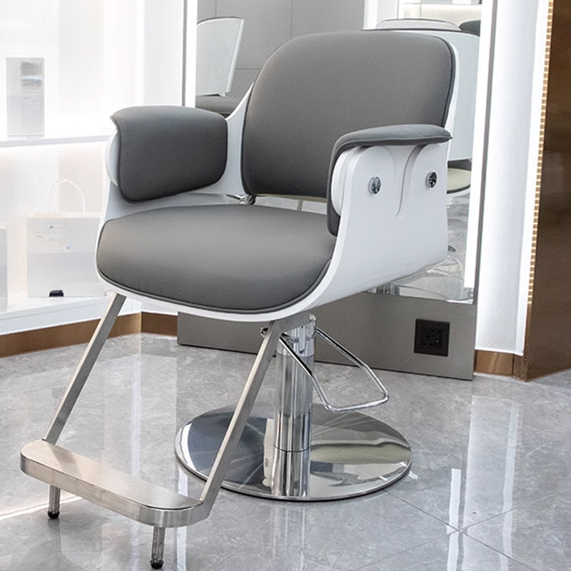 L-Shape Solid Colour Barber Chair with Armrest, Imperforate Back, Stainless Alloy Frame, and Adaptable Footrest