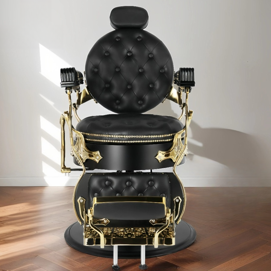 Alloy Frame Ink Adaptable Manual Recline Barber Chair with Solid Back Panel, Foot Rest and Armrest