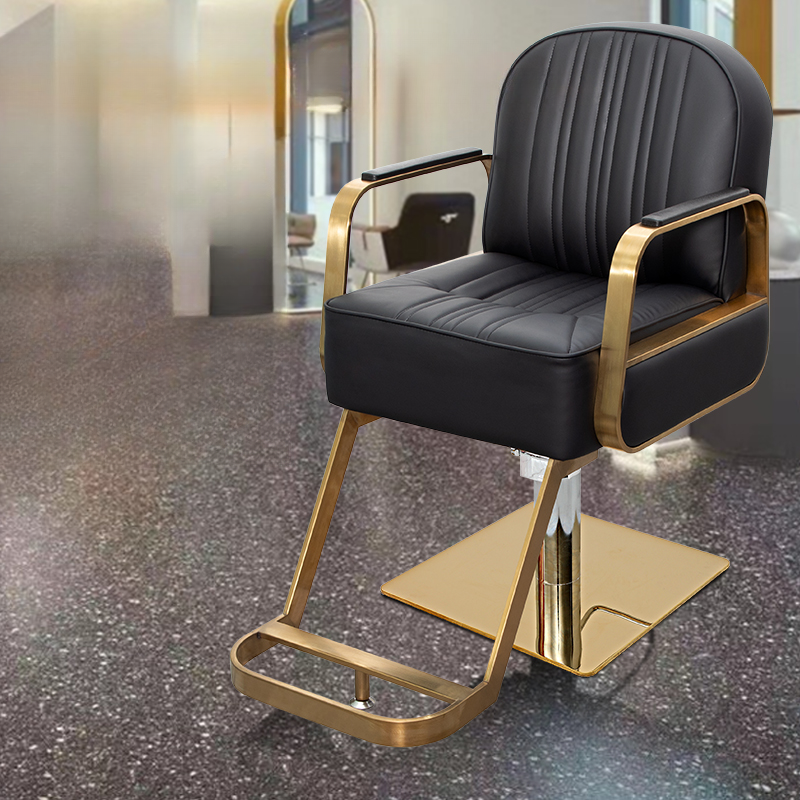 Striped Midnight Black Barber Chair with Armrest, Full Back, Alloy Frame, and Tuneable Foot Prop