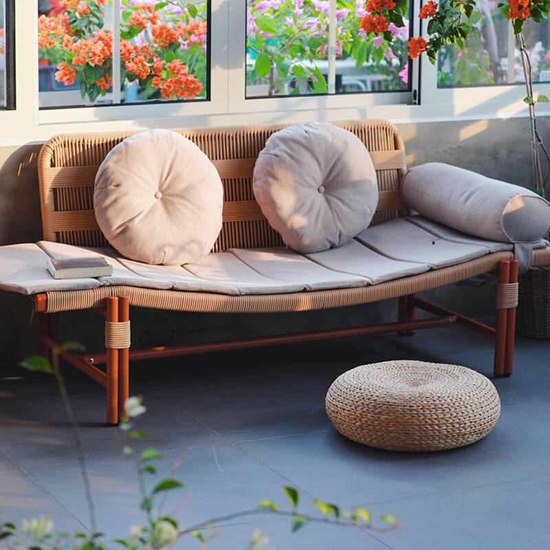 Minimalist UV Resistant Alloy Ivory Sofa for 2 People with Pillow and Cushion