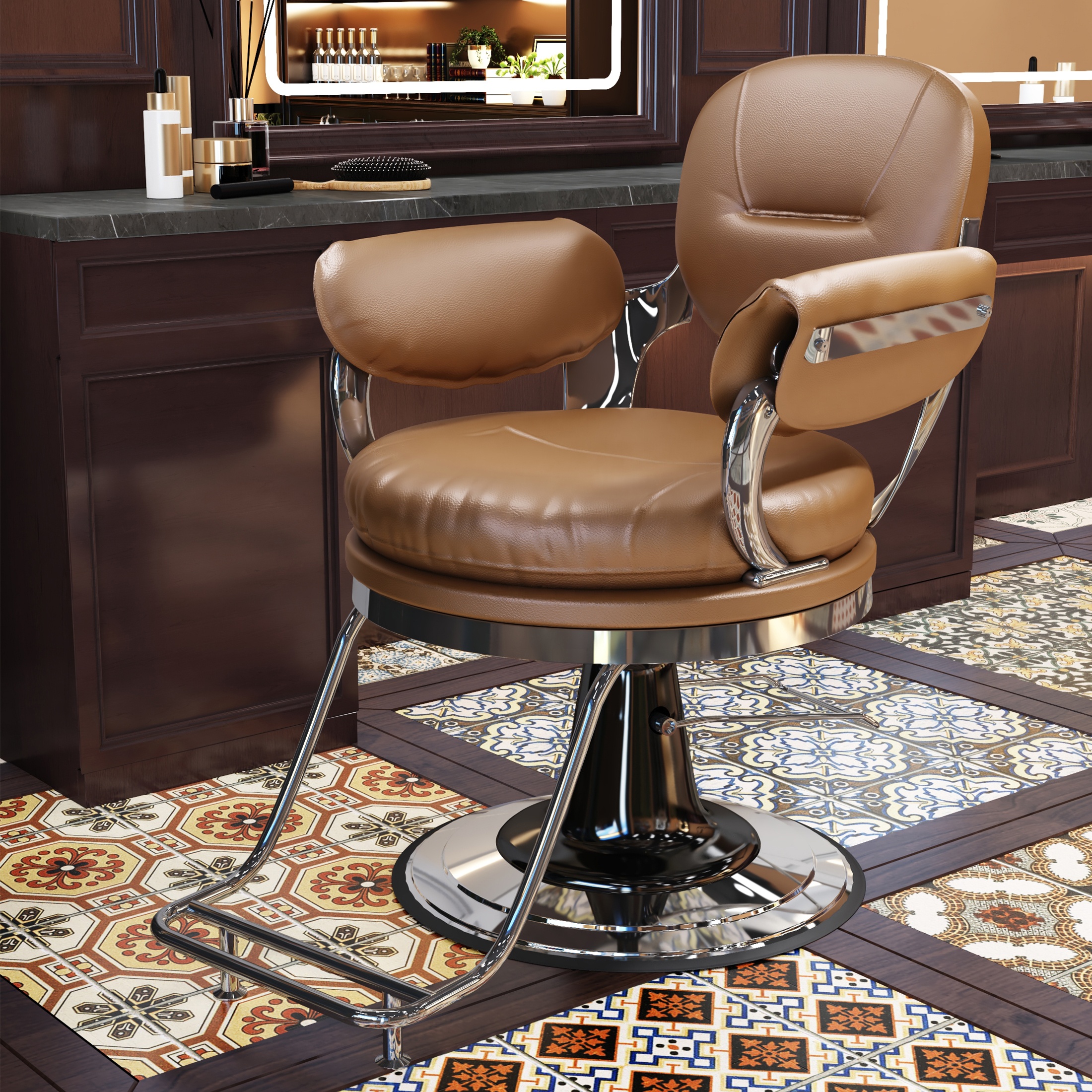 Electroplate Frame Barber Chair with Armrest