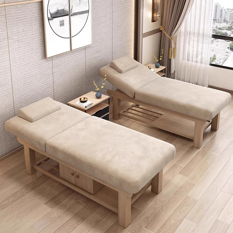 Wood Trestle Base Rectangular Facial Bed with Fixed Height