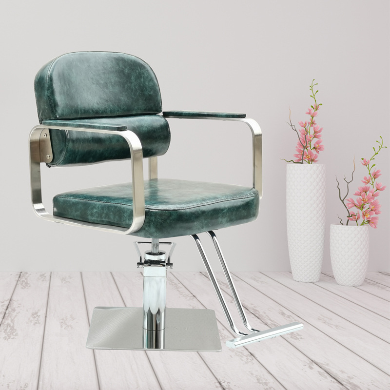 Solid Colour L-Shape Solid Back Panel Barber Chair, Stainless Alloy Frame, Armrest & Foot Stand, Adaptable