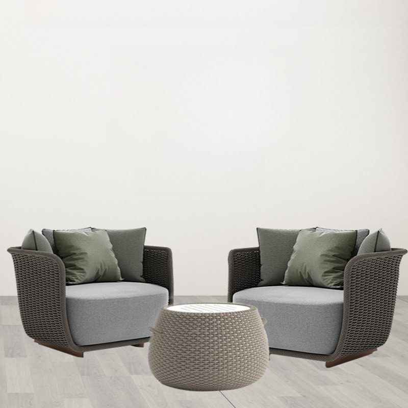 Nordic Dove Gray Rattan Sofa/Loveseat with Pillows and Cushions for 2/3 People, Stain Resistant