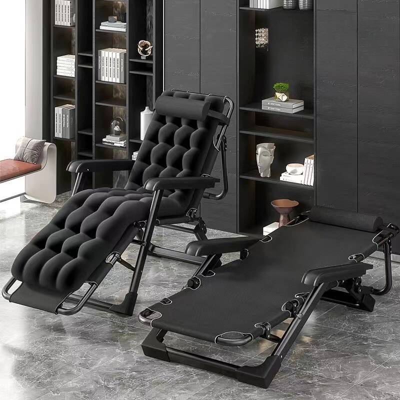 Metal Reclining Chair in Cocoa/Cerulean, Collapsible & Standard (No Motion), Removable Cushion & Locking Back Angle, Headrest