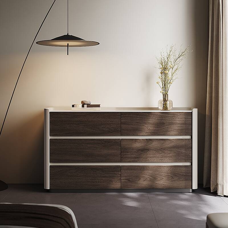 Modish Hardwood Console Dresser with 6 Horizontal Drawers