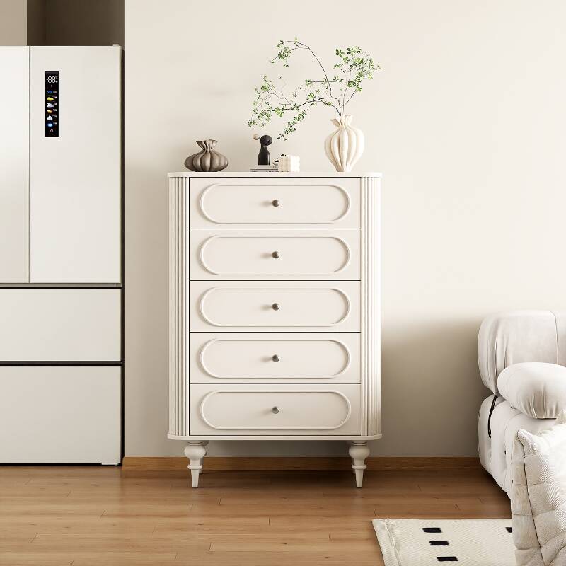 Modish Hardwood Lingerie Chest with 5 Drawers, Vertical Orientation