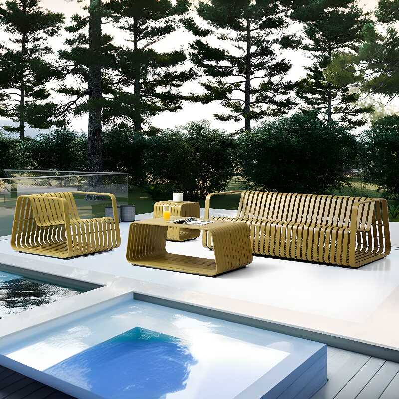 Modish Metal Yellow Sofa for 3 People/Seats 1/Seats 2, Symmetrical & Uv Resistant, 1 Piece