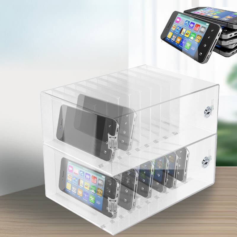 Transparent Simple Plastic Cell Phone Lockers with Clear Doors and Lockable 10+ Compartments