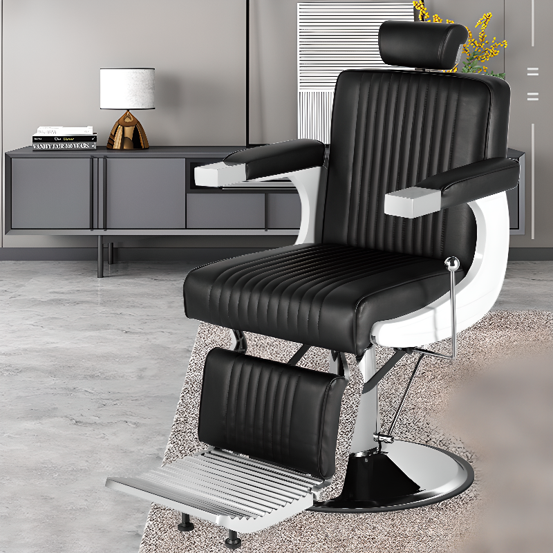 Striped Scratch Resistant Barber Chair with Manual Recline and Tuneable Foot Prop