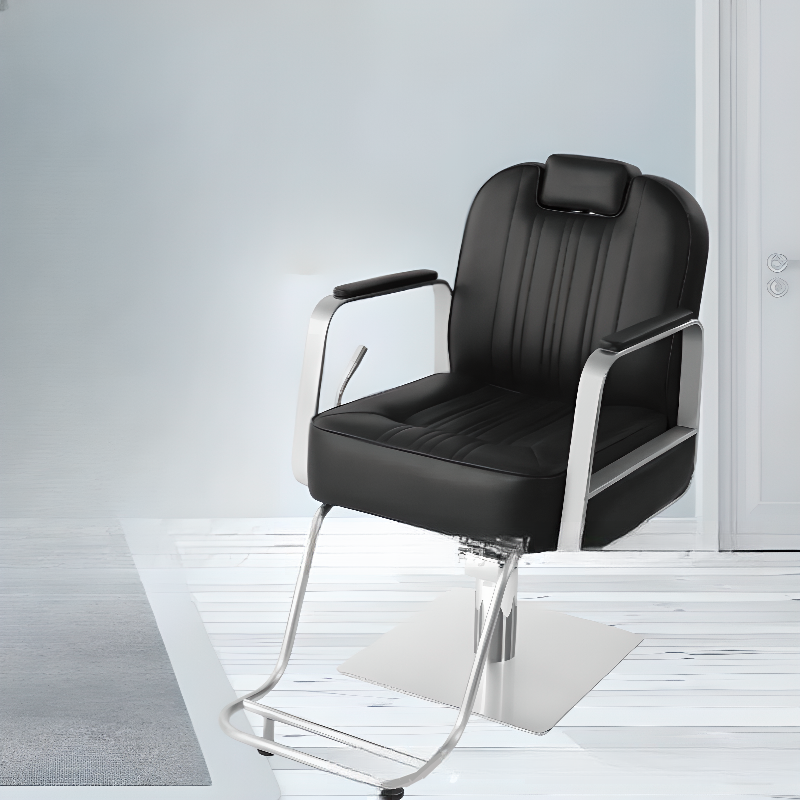 Midnight Black Striped Rectangle Barber Chair with Scratch Resistant Finish & Tuneable Foot Prop