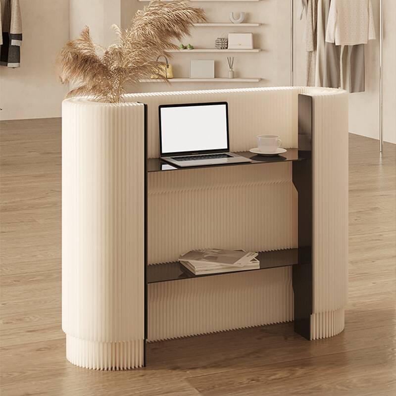 Contemporary Oblong Reception Desk in Ink/Dark Gray Polymerized Material Top