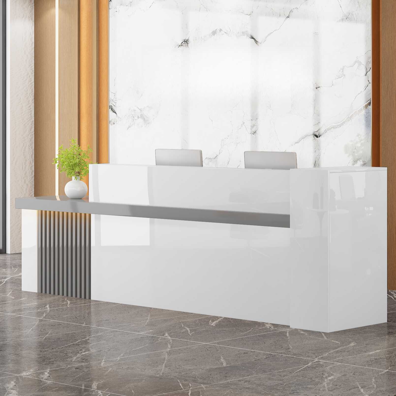 Rectangle Reception Desk with Hutch, Keyboard Tray, and Manufactured Wood Top