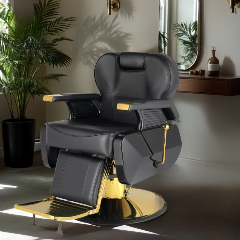 Alloy Frame Scratch-durable Flexible Manual Recline Barber Chair with Solid Back Panel, Footrest and Variable Headrest