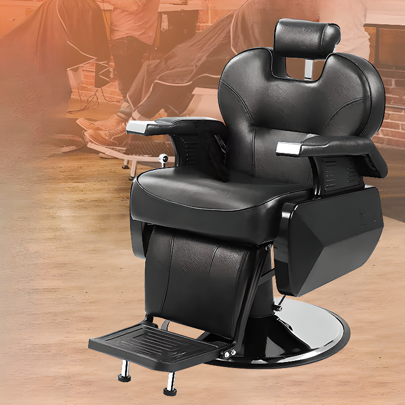Scratch-tolerant Adaptable Barber Chair, Manual Recline, with Foot Rest & Changeable Headrest & Imperforate Back & Alloy Frame