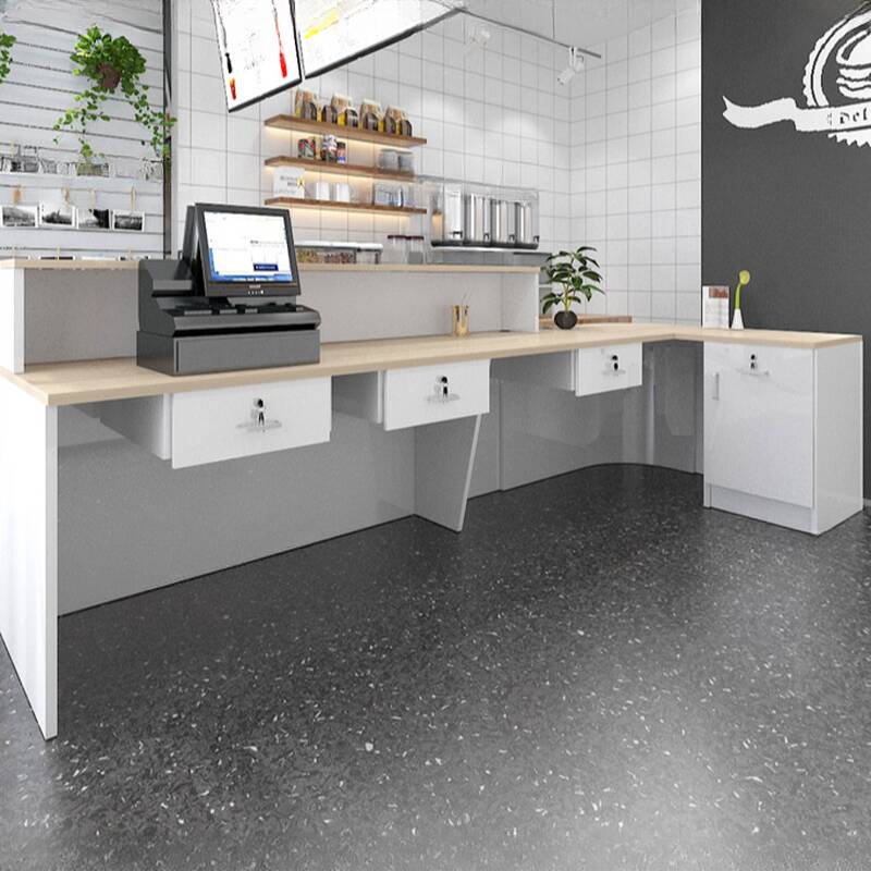 Laminate Top Reception Desk in Cocoa/Wood Colour/Ivory, L-Shape & Desk Return, Hutch/Closet/Filing Cabinet